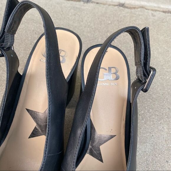 🍄 Gianni Bini Open Heel Leather Upper Chunky Heels - Picture 3 of 7